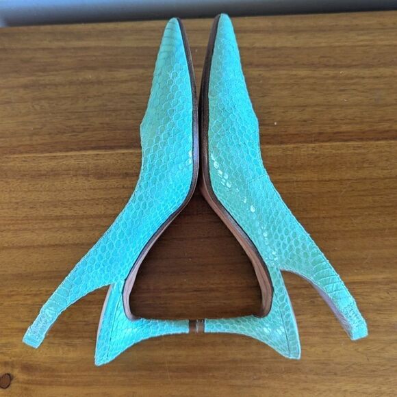 DKNY Coastal Beach Mermaid Tropical Chic Leather Snakeskin Textured Slingbacks 6 - Picture 6 of 10